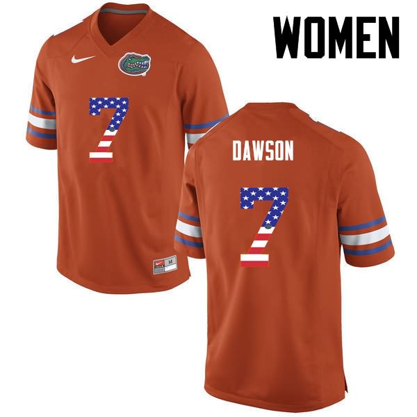 Women's NCAA Florida Gators Duke Dawson #7 Stitched Authentic USA Flag Fashion Nike Orange College Football Jersey INW6365KT